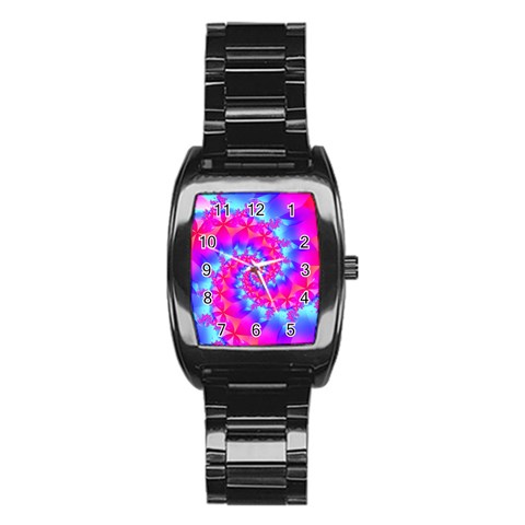 Colorful Pink and Blue Spiral Fractal Stainless Steel Barrel Watch from ArtsNow.com Front