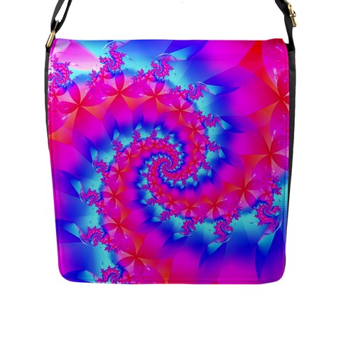 Colorful Pink and Blue Spiral Fractal Flap Closure Messenger Bag (L) from ArtsNow.com Front