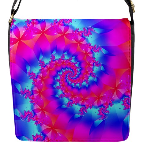 Colorful Pink and Blue Spiral Fractal Flap Closure Messenger Bag (S) from ArtsNow.com Front