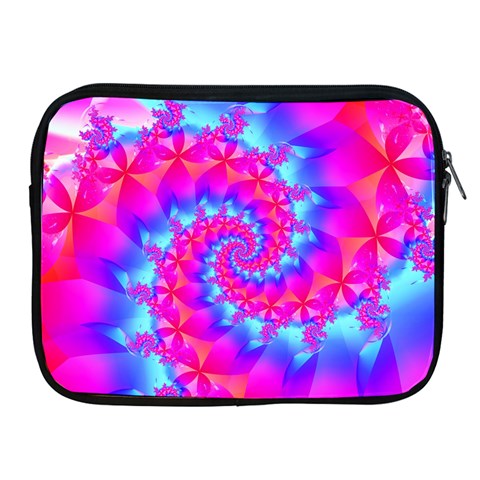 Colorful Pink and Blue Spiral Fractal Apple iPad 2/3/4 Zipper Case from ArtsNow.com Front