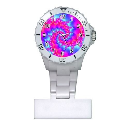 Colorful Pink and Blue Spiral Fractal Plastic Nurses Watch from ArtsNow.com Front