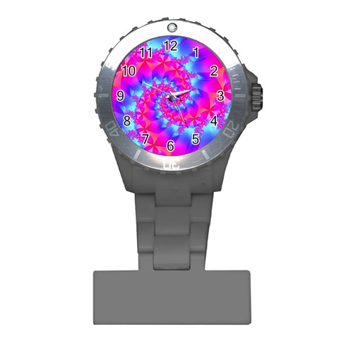 Colorful Pink and Blue Spiral Fractal Plastic Nurses Watch from ArtsNow.com Front