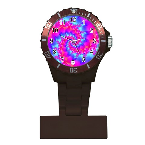 Colorful Pink and Blue Spiral Fractal Plastic Nurses Watch from ArtsNow.com Front