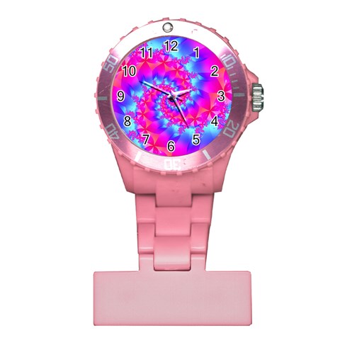 Colorful Pink and Blue Spiral Fractal Plastic Nurses Watch from ArtsNow.com Front