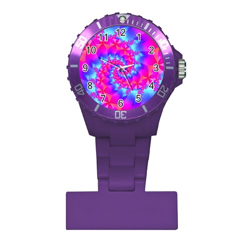 Colorful Pink and Blue Spiral Fractal Plastic Nurses Watch from ArtsNow.com Front