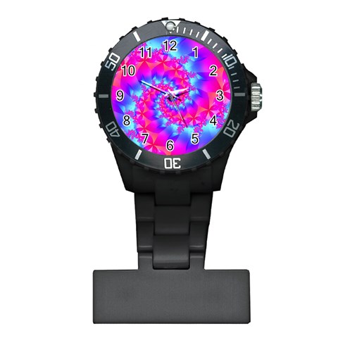 Colorful Pink and Blue Spiral Fractal Plastic Nurses Watch from ArtsNow.com Front