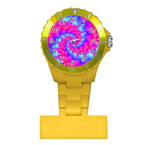 Colorful Pink and Blue Spiral Fractal Plastic Nurses Watch from ArtsNow.com Front