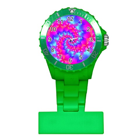 Colorful Pink and Blue Spiral Fractal Plastic Nurses Watch from ArtsNow.com Front