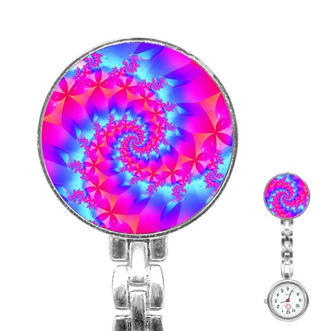 Colorful Pink and Blue Spiral Fractal Stainless Steel Nurses Watch from ArtsNow.com Front