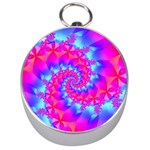 Colorful Pink and Blue Spiral Fractal Silver Compass