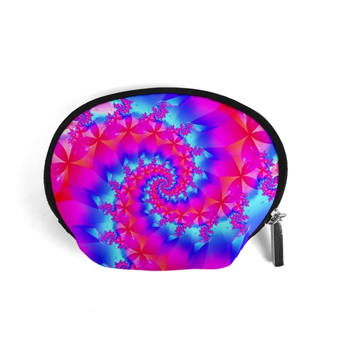 Colorful Pink and Blue Spiral Fractal Accessory Pouch (Small) from ArtsNow.com Front