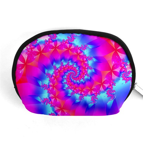 Colorful Pink and Blue Spiral Fractal Accessory Pouch (Medium) from ArtsNow.com Front