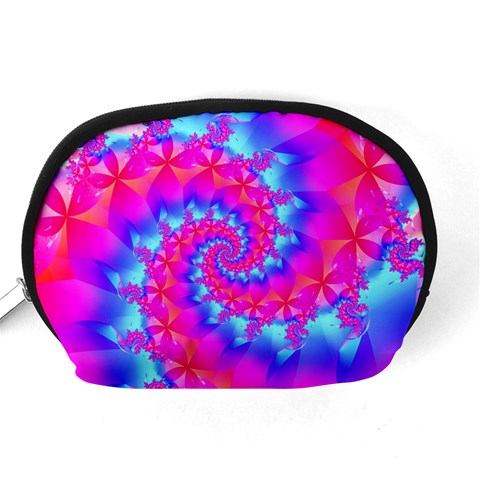 Colorful Pink and Blue Spiral Fractal Accessory Pouch (Medium) from ArtsNow.com Back