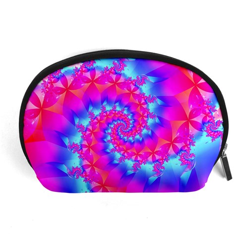 Colorful Pink and Blue Spiral Fractal Accessory Pouch (Large) from ArtsNow.com Front