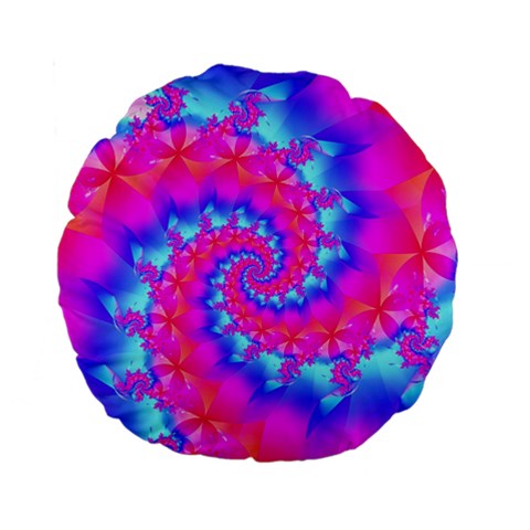 Colorful Pink and Blue Spiral Fractal Standard 15  Premium Flano Round Cushion  from ArtsNow.com Front