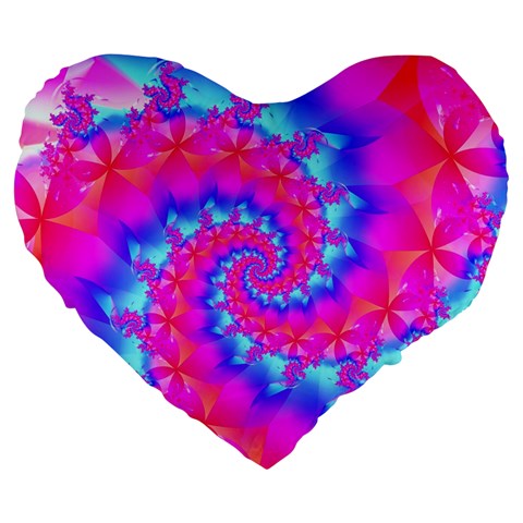 Colorful Pink and Blue Spiral Fractal Large 19  Premium Flano Heart Shape Cushion from ArtsNow.com Front