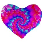 Colorful Pink and Blue Spiral Fractal Large 19  Premium Flano Heart Shape Cushion