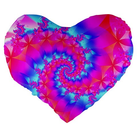 Colorful Pink and Blue Spiral Fractal Large 19  Premium Flano Heart Shape Cushion from ArtsNow.com Back