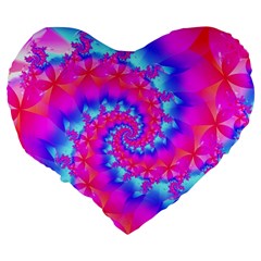 Colorful Pink and Blue Spiral Fractal Large 19  Premium Flano Heart Shape Cushion from ArtsNow.com Back