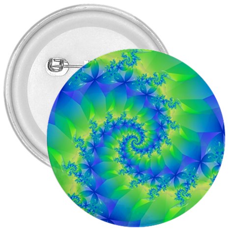 Colorful Blue and Green Spiral Fractal  3  Button from ArtsNow.com Front