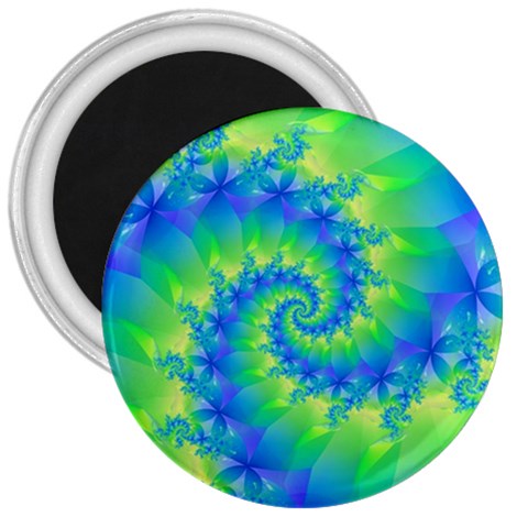 Colorful Blue and Green Spiral Fractal  3  Magnet from ArtsNow.com Front