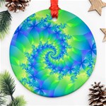 Colorful Blue and Green Spiral Fractal  Ornament (Round)