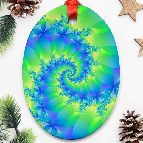 Colorful Blue and Green Spiral Fractal  Ornament (Oval) from ArtsNow.com Front