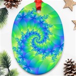 Colorful Blue and Green Spiral Fractal  Ornament (Oval)