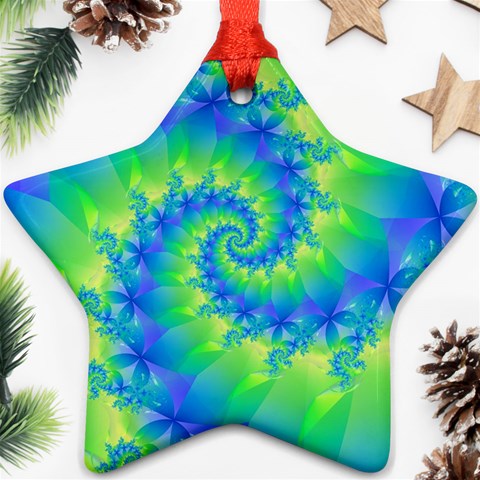 Colorful Blue and Green Spiral Fractal  Ornament (Star) from ArtsNow.com Front