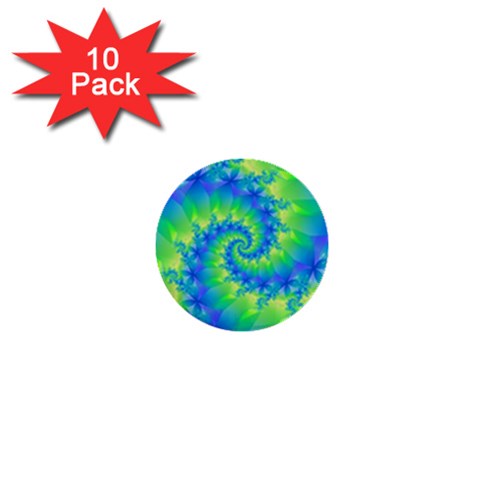 Colorful Blue and Green Spiral Fractal  1  Mini Button (10 pack)  from ArtsNow.com Front