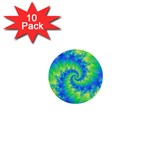 Colorful Blue and Green Spiral Fractal  1  Mini Button (10 pack) 