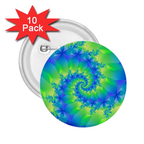 Colorful Blue and Green Spiral Fractal  2.25  Button (10 pack) from ArtsNow.com Front