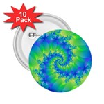 Colorful Blue and Green Spiral Fractal  2.25  Button (10 pack)