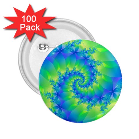 Colorful Blue and Green Spiral Fractal  2.25  Button (100 pack) from ArtsNow.com Front