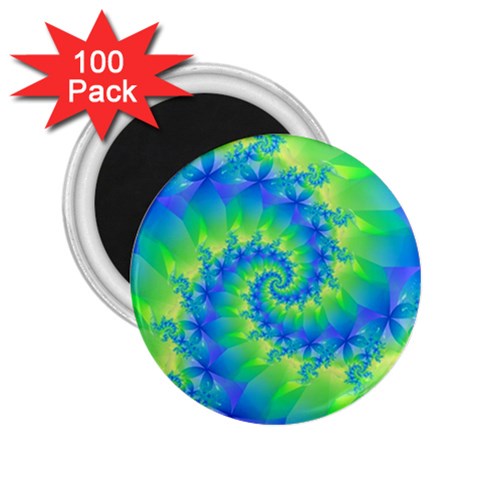 Colorful Blue and Green Spiral Fractal  2.25  Magnet (100 pack)  from ArtsNow.com Front