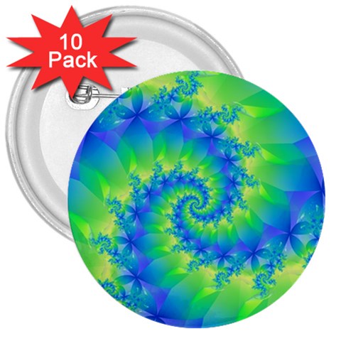 Colorful Blue and Green Spiral Fractal  3  Button (10 pack) from ArtsNow.com Front