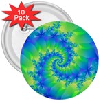 Colorful Blue and Green Spiral Fractal  3  Button (10 pack)