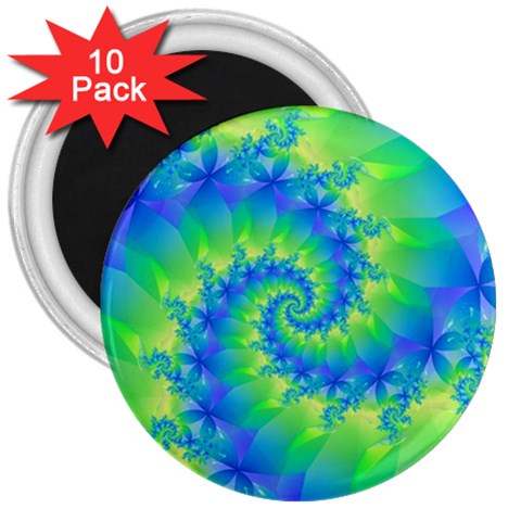 Colorful Blue and Green Spiral Fractal  3  Magnet (10 pack) from ArtsNow.com Front