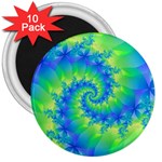 Colorful Blue and Green Spiral Fractal  3  Magnet (10 pack)