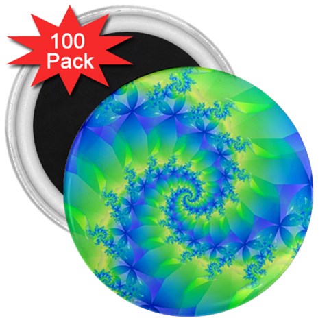 Colorful Blue and Green Spiral Fractal  3  Magnet (100 pack) from ArtsNow.com Front