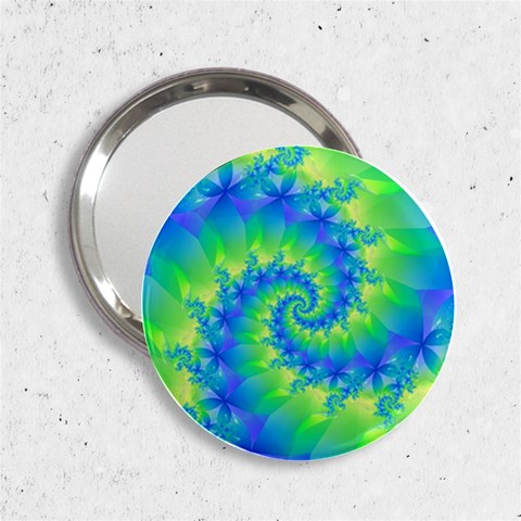 Colorful Blue and Green Spiral Fractal  2.25  Handbag Mirror from ArtsNow.com Front