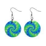 Colorful Blue and Green Spiral Fractal  1  Button Earrings