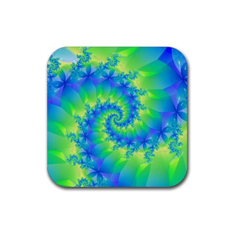 Colorful Blue and Green Spiral Fractal  Rubber Coaster (Square) from ArtsNow.com Front