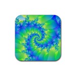 Colorful Blue and Green Spiral Fractal  Rubber Coaster (Square)