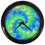 Colorful Blue and Green Spiral Fractal  Wall Clock (Black)