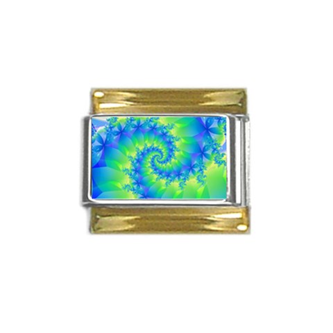 Colorful Blue and Green Spiral Fractal  Gold Trim Italian Charm (9mm) from ArtsNow.com Front