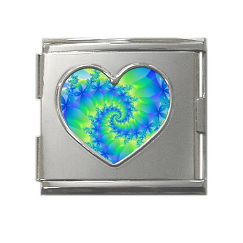 Colorful Blue and Green Spiral Fractal  Mega Link Heart Italian Charm (18mm) from ArtsNow.com Front