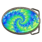 Colorful Blue and Green Spiral Fractal  Belt Buckle