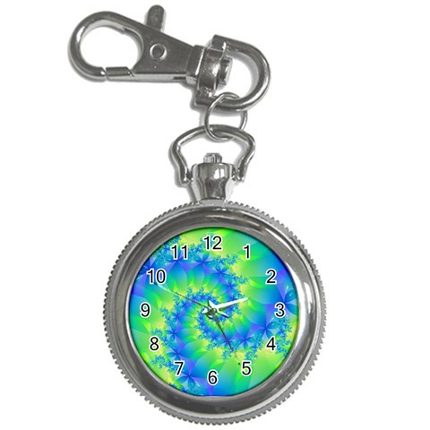 Colorful Blue and Green Spiral Fractal  Key Chain Watch from ArtsNow.com Front