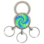 Colorful Blue and Green Spiral Fractal  3-Ring Key Chain